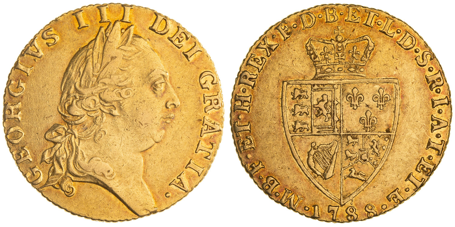 Great Britain, George III, Spade, Guinea, 1788, VF