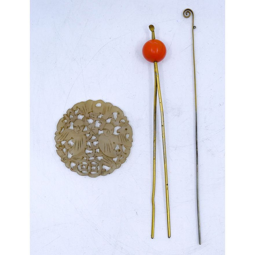 Box Old Chinese Hair Pins and Pendant
