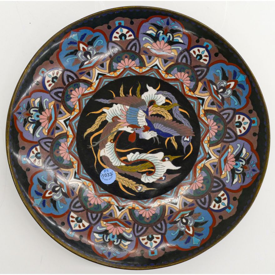 Meiji Japanese Cloisonne Phoenix Charger 12''
