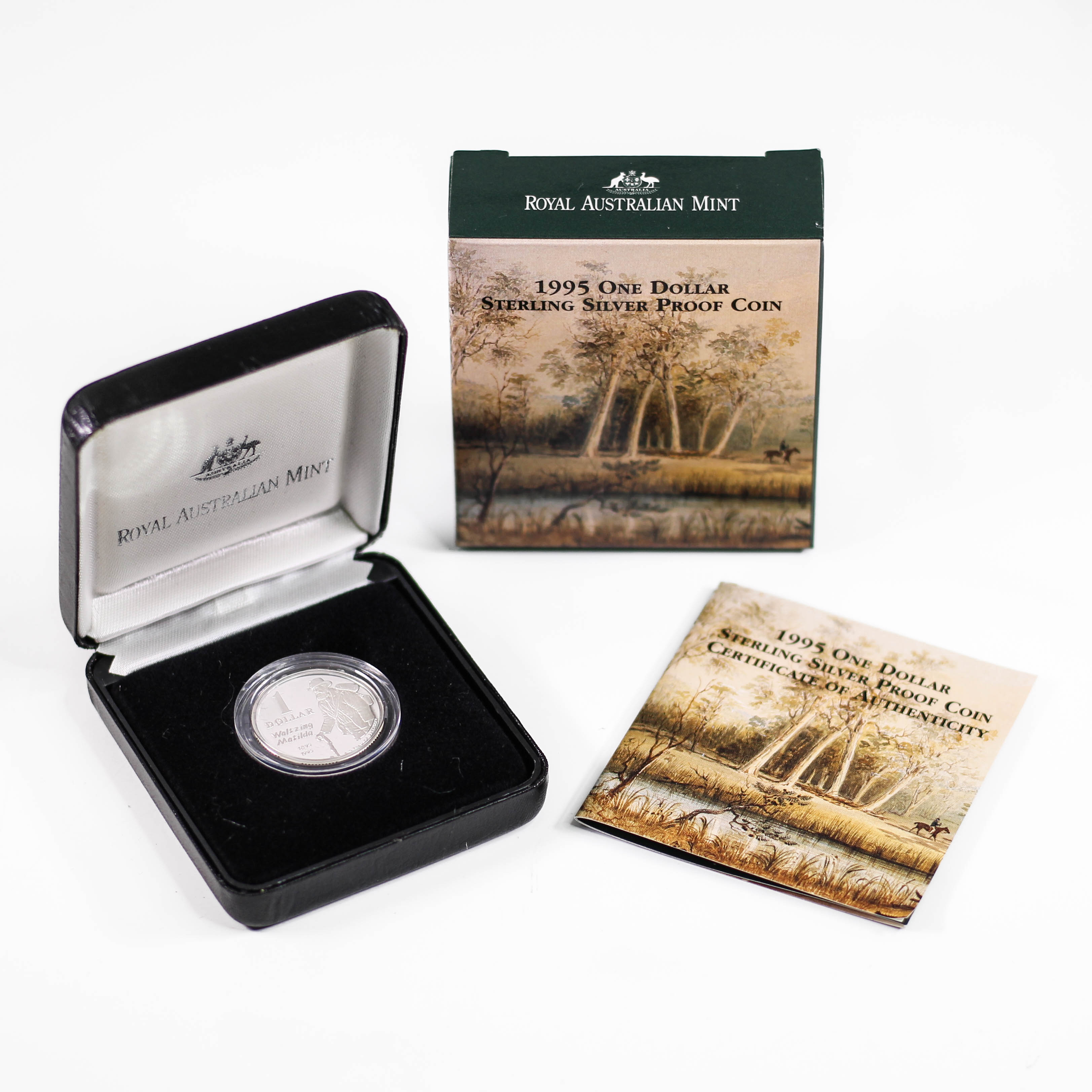 1995 RAM $1 Sterling Silver Proof Waltzing Matilda 1895-1995 Coin-Box & COA