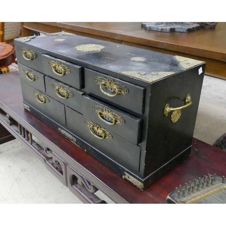 Old Japanese Black Wood Jewelry Box- 11x25x9''