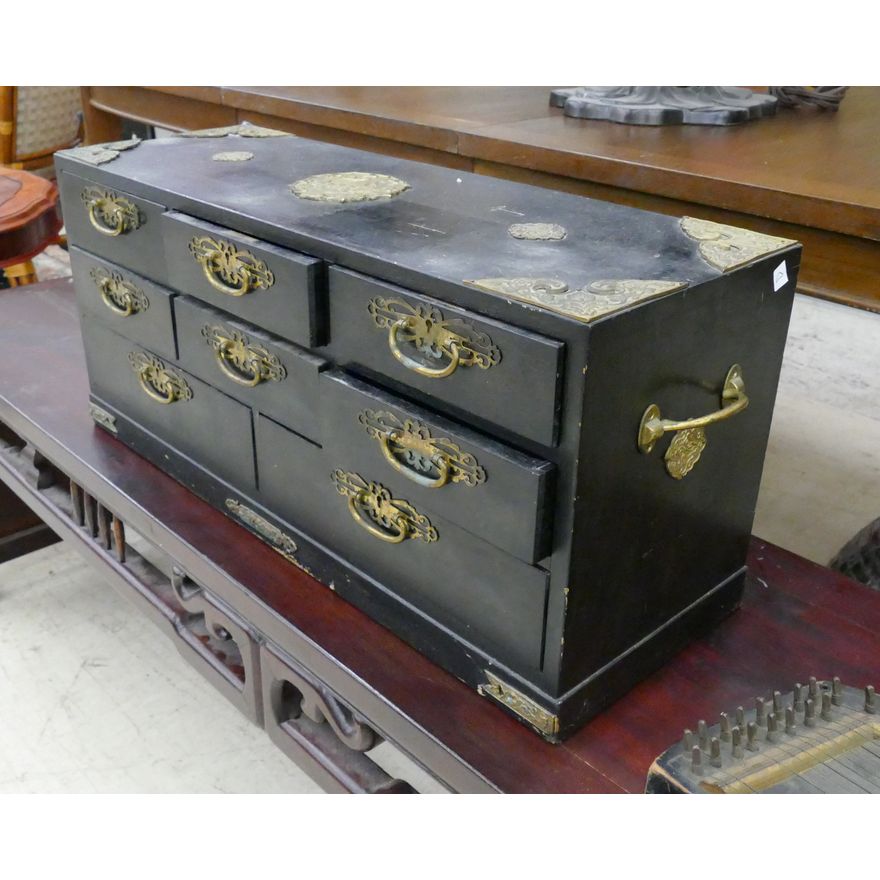 Old Japanese Black Wood Jewelry Box- 11x25x9''