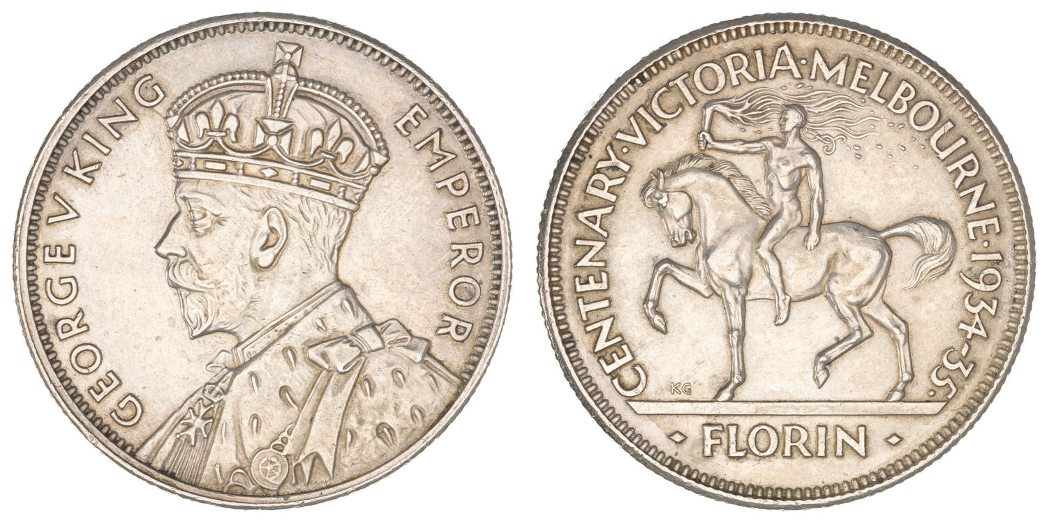 George V, Melbourne Centenary, Florin, 1934-35, UNC
