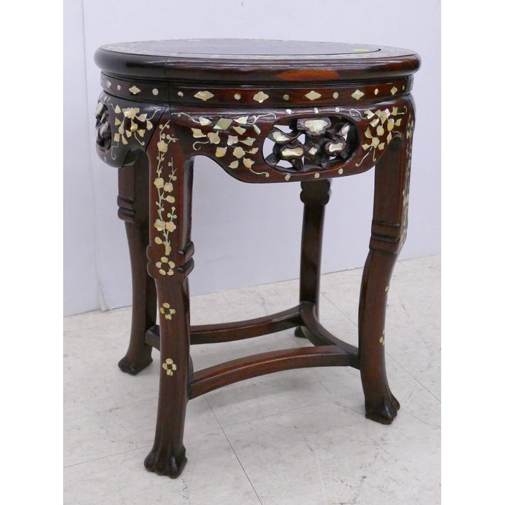 Chinese Rosewood MOP Inlaid Oval Stand- 19x16x12''