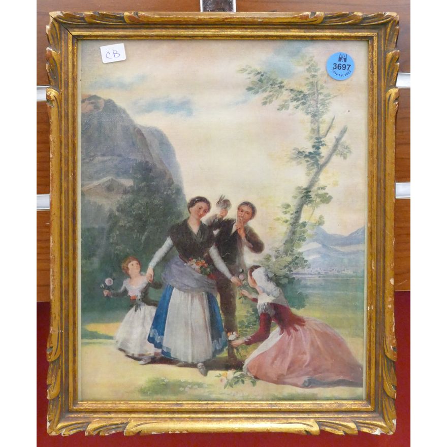 Vintage French Courting Scene Print Framed 11''x9''