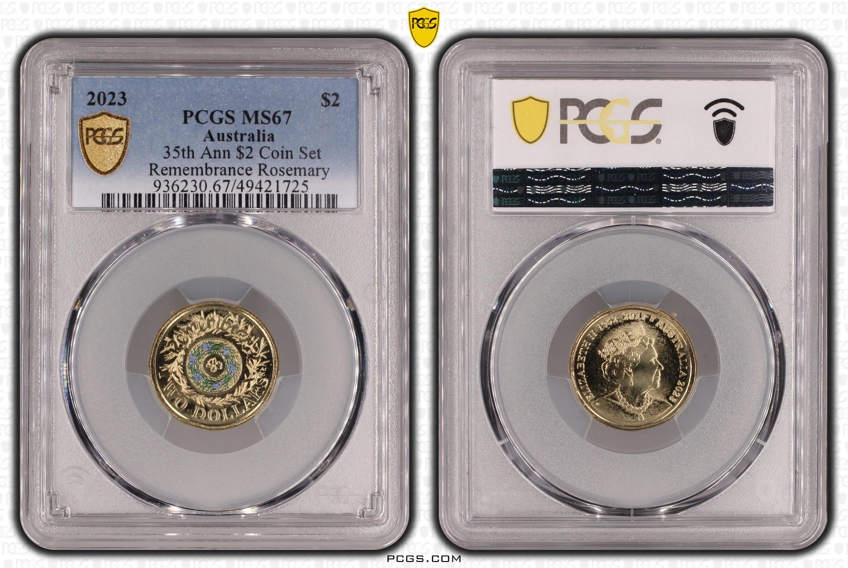 35th Ann $2 Coin Set Colorized Remembrance Rosemary, POP 20/0, Two Dollar, 2023, PCGS MS67