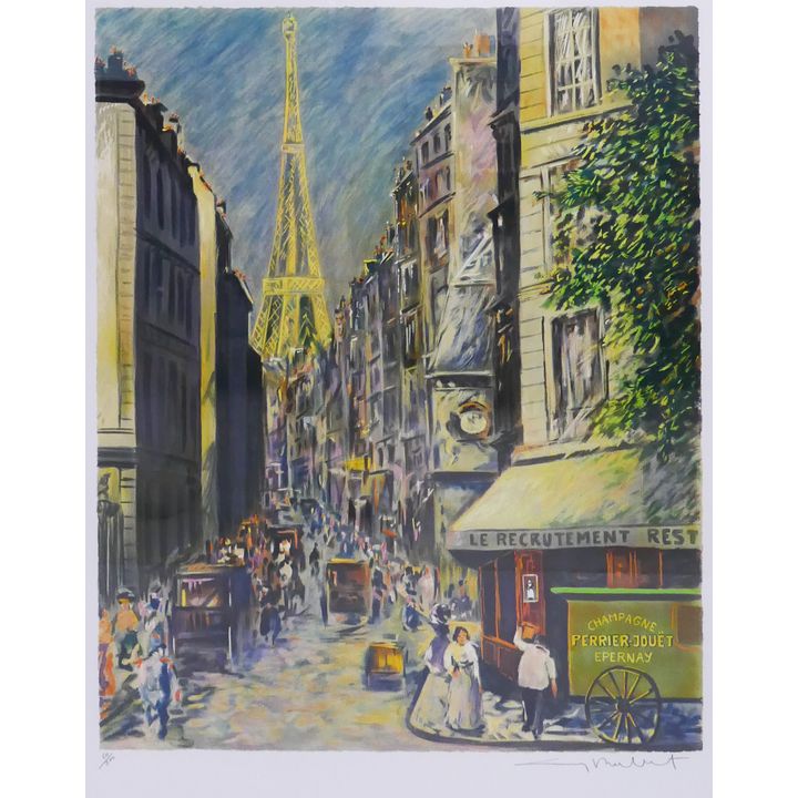 Guy Buffet 'Eiffel Tower from Rue Dominique' S/N Lithograph. Edition 60/300.