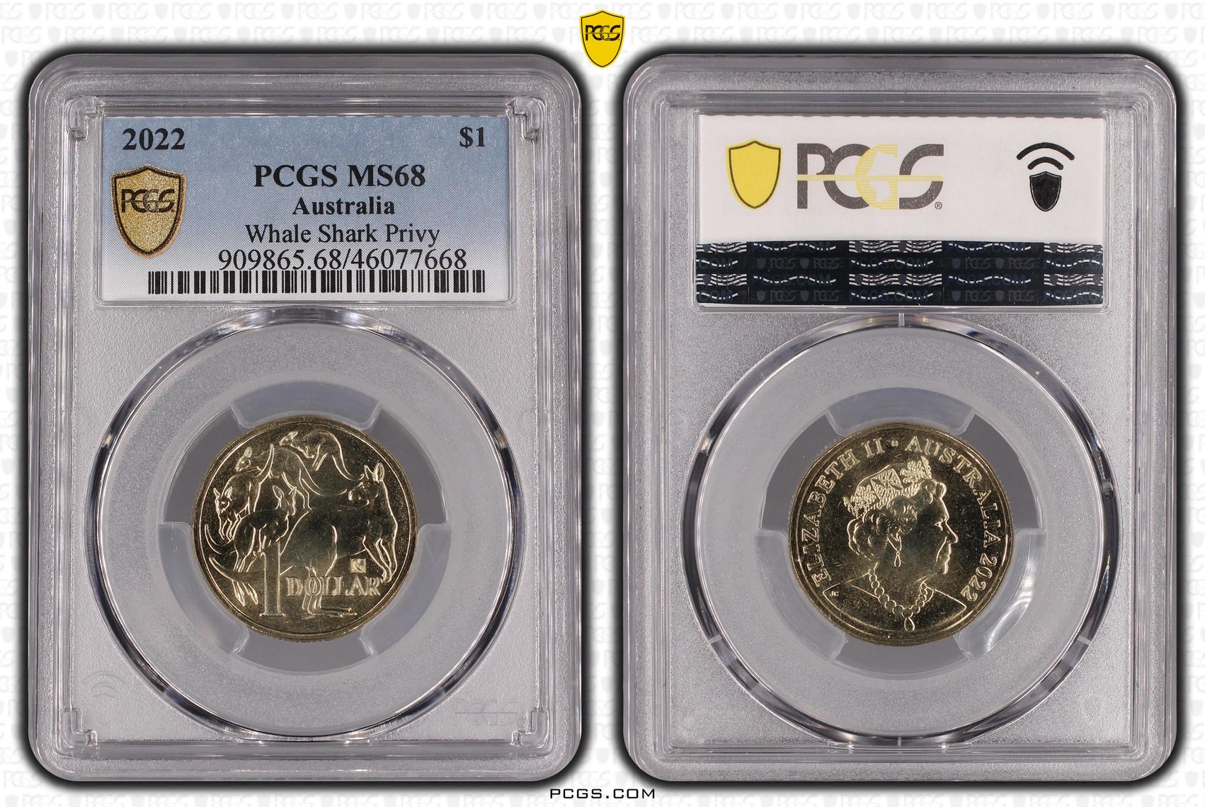 Elizabeth II, Whale Shark Privy, One Dollar, 2022, PCGS MS 68