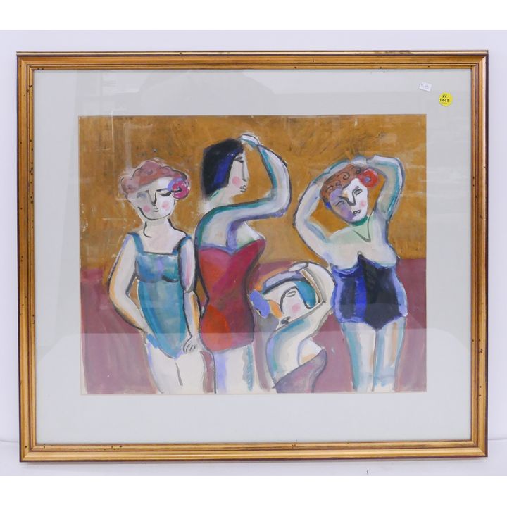 Jay Marron 'Bulgarian Beauties' Watercolor Mixed Meida Painting Framed- 23x26''