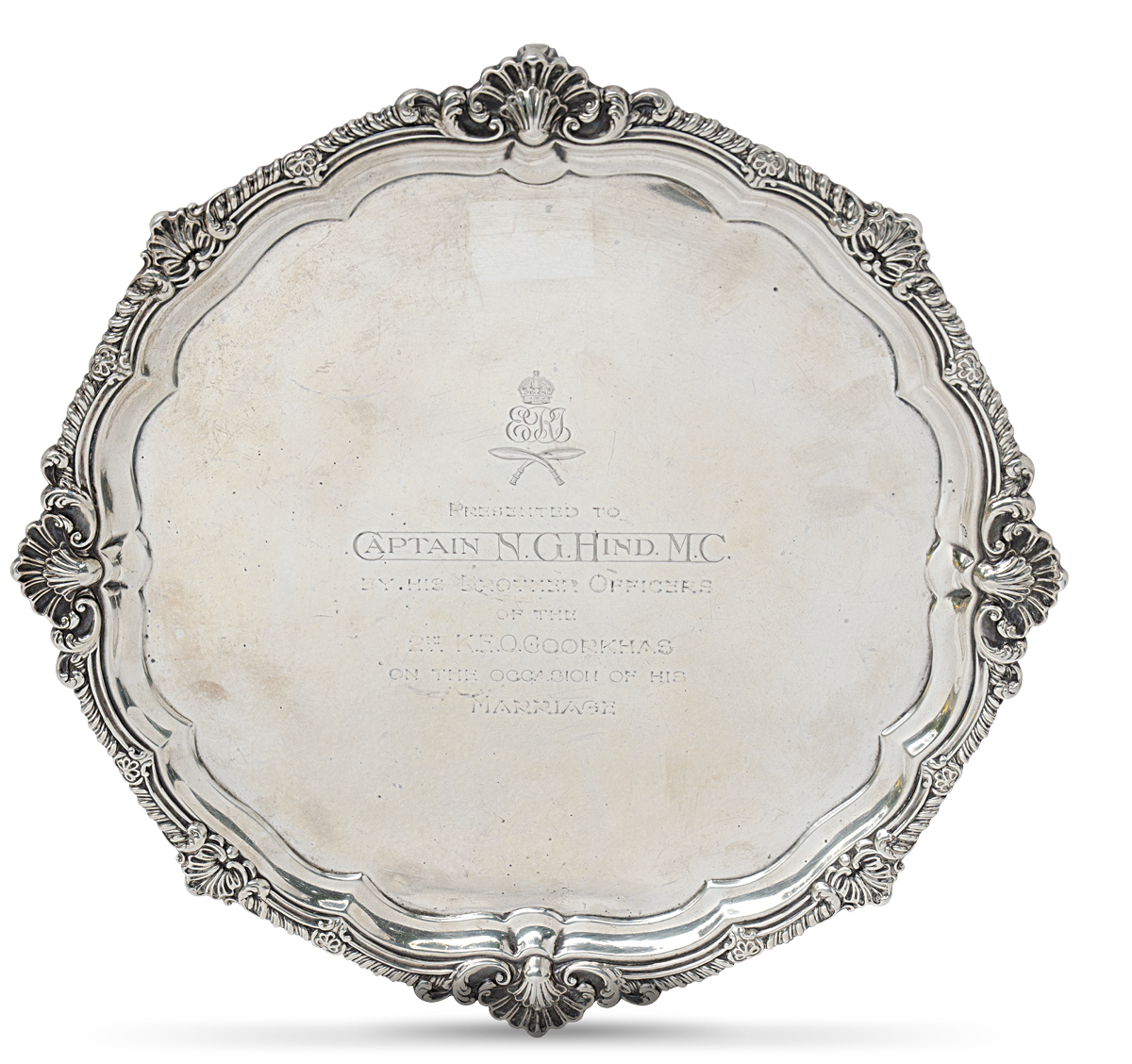 A silver presentation salver