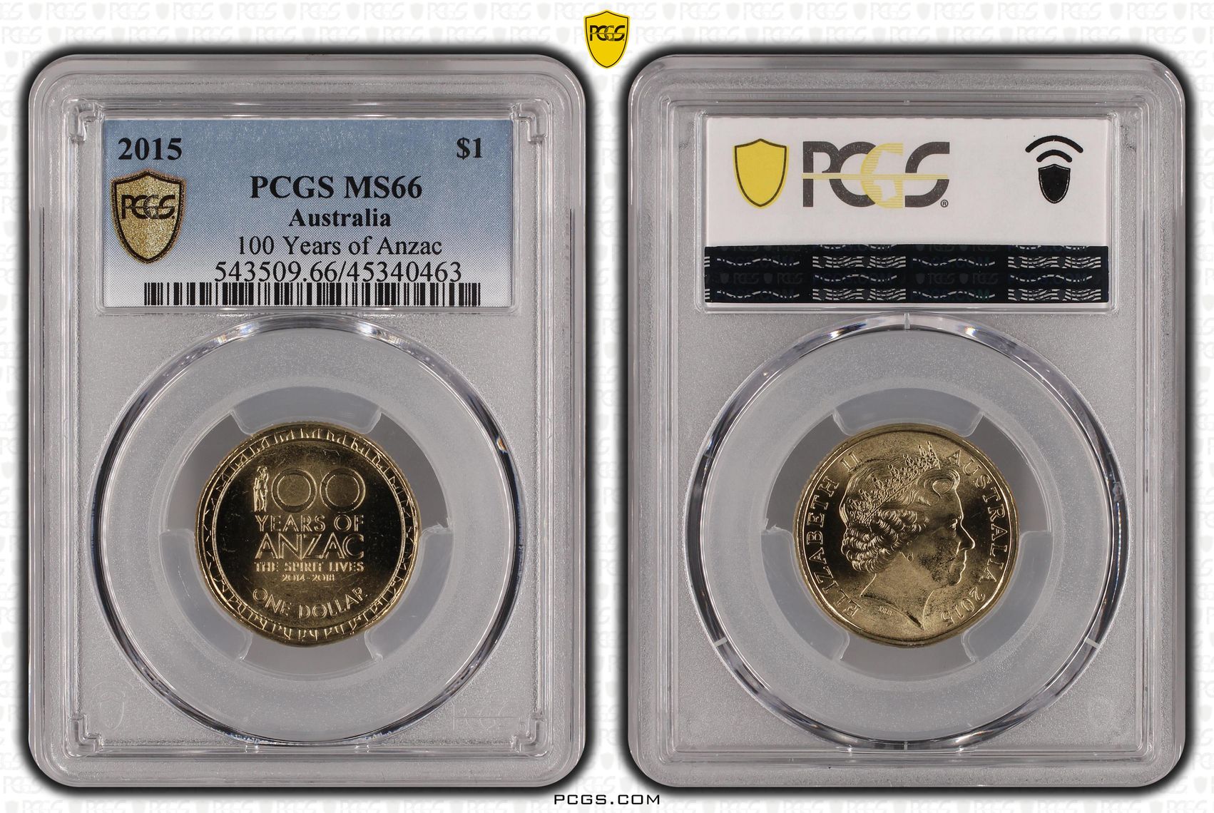 100 Years of Anzac, One Dollar, 2015, PCGS MS66