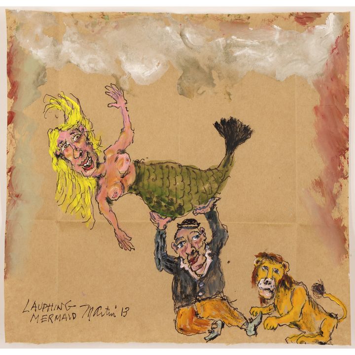 James Martin ''Laughing Mermaid'' 2013 Tempera on Paper Bag 10.5''x11''