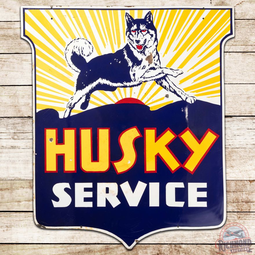 Iconic Husky Service Die Cut DS Porcelain Sign w/ Norther Lights