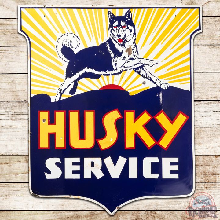 Iconic Husky Service Die Cut DS Porcelain Sign w/ Norther Lights