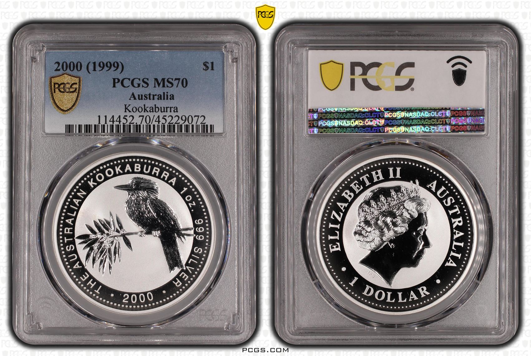2000 Australia One Dollar, $1 Silver Kookaburra PCGS - MS70 POP 9/0 -072