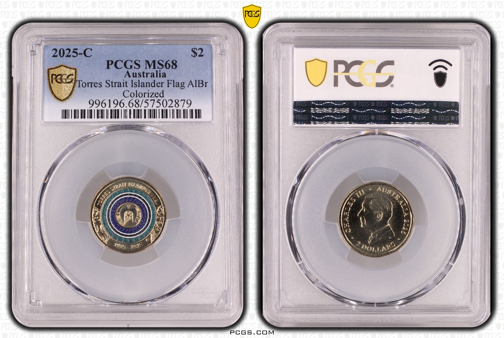 Torres Strait Islander Flag Colourised AlBr, Two Dollar, 2025-C, PCGS MS68