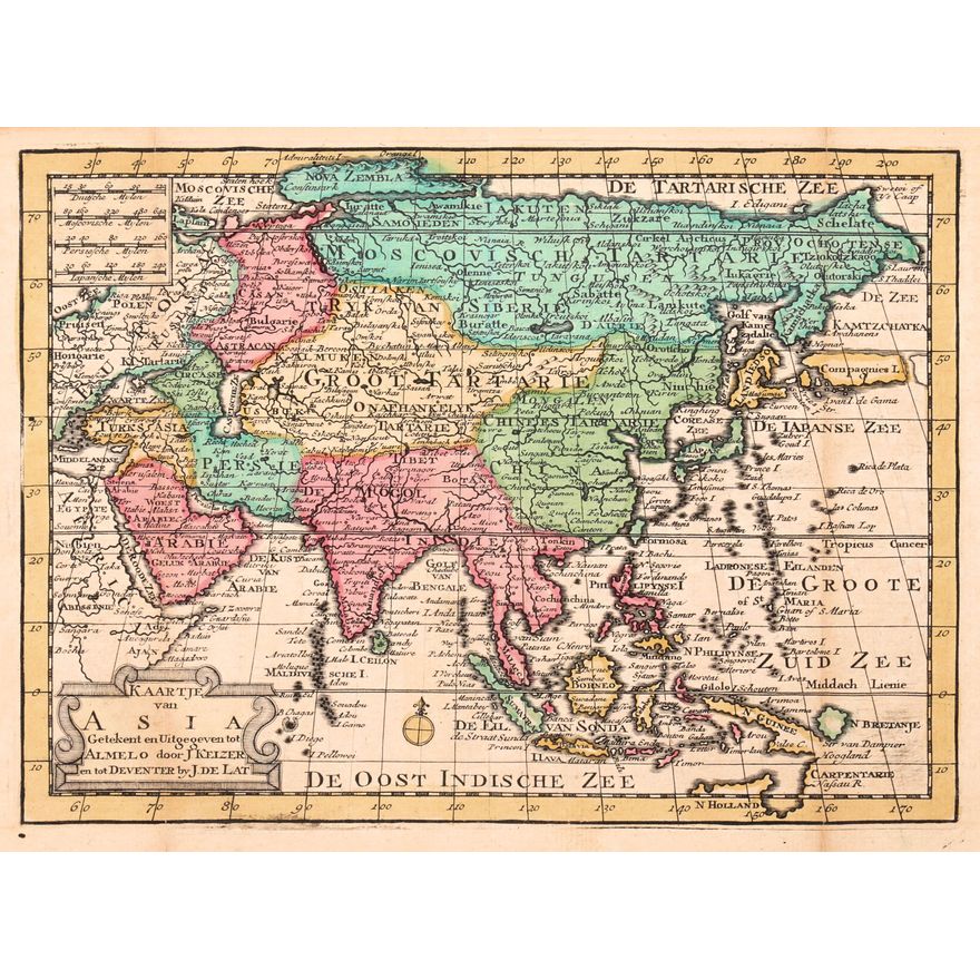 Jan de Lat, Jacob Keizer | Kaartje van Asia Getekent en Uitgegeven tot Almelo door J. Keizer…