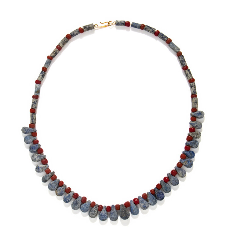 A Near Eastern Lapis Lazuli and Red Jasper Bead Necklace