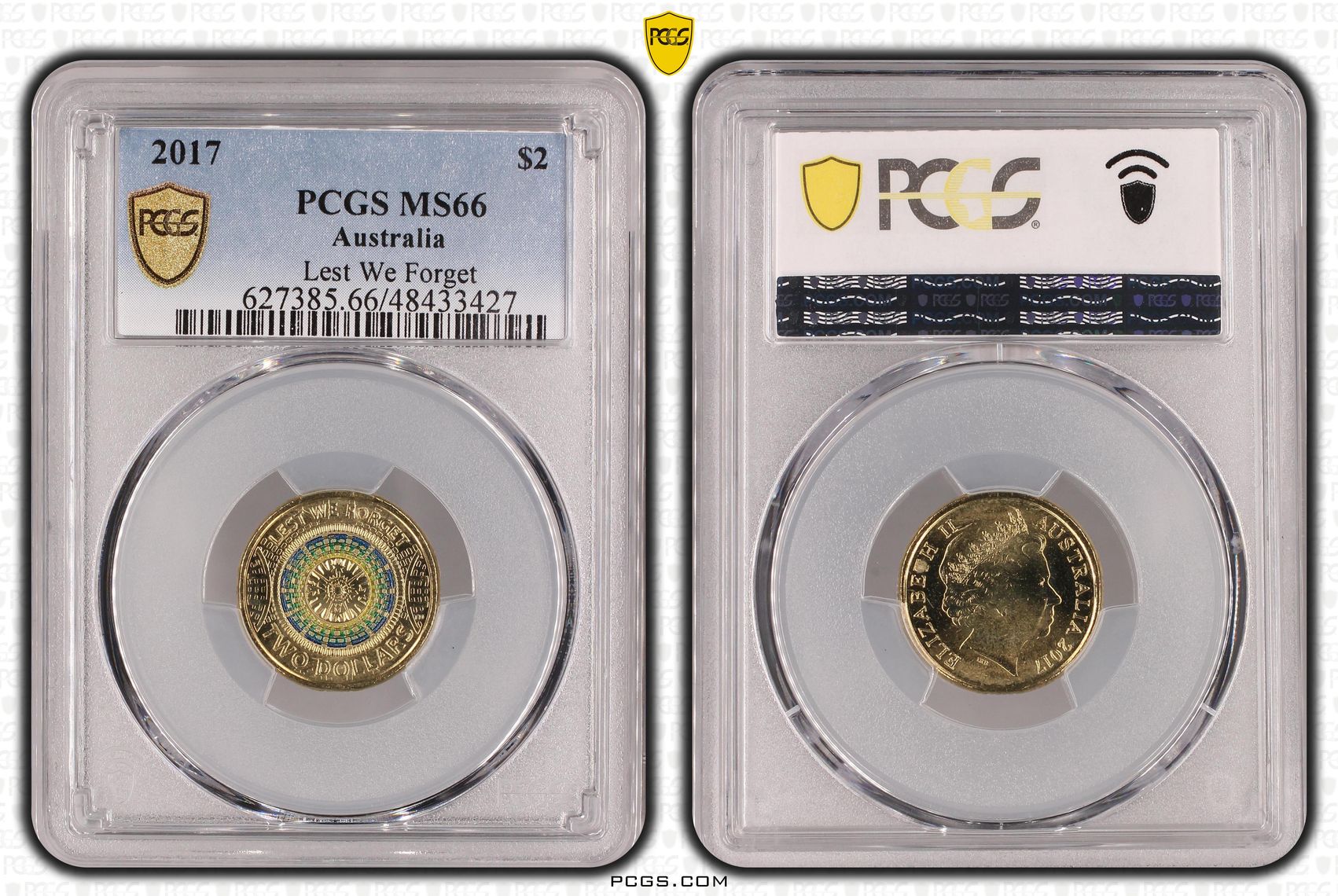 Elizabeth II, Lest We Forget Colorized, Two Dollar, 2017, PCGS MS66