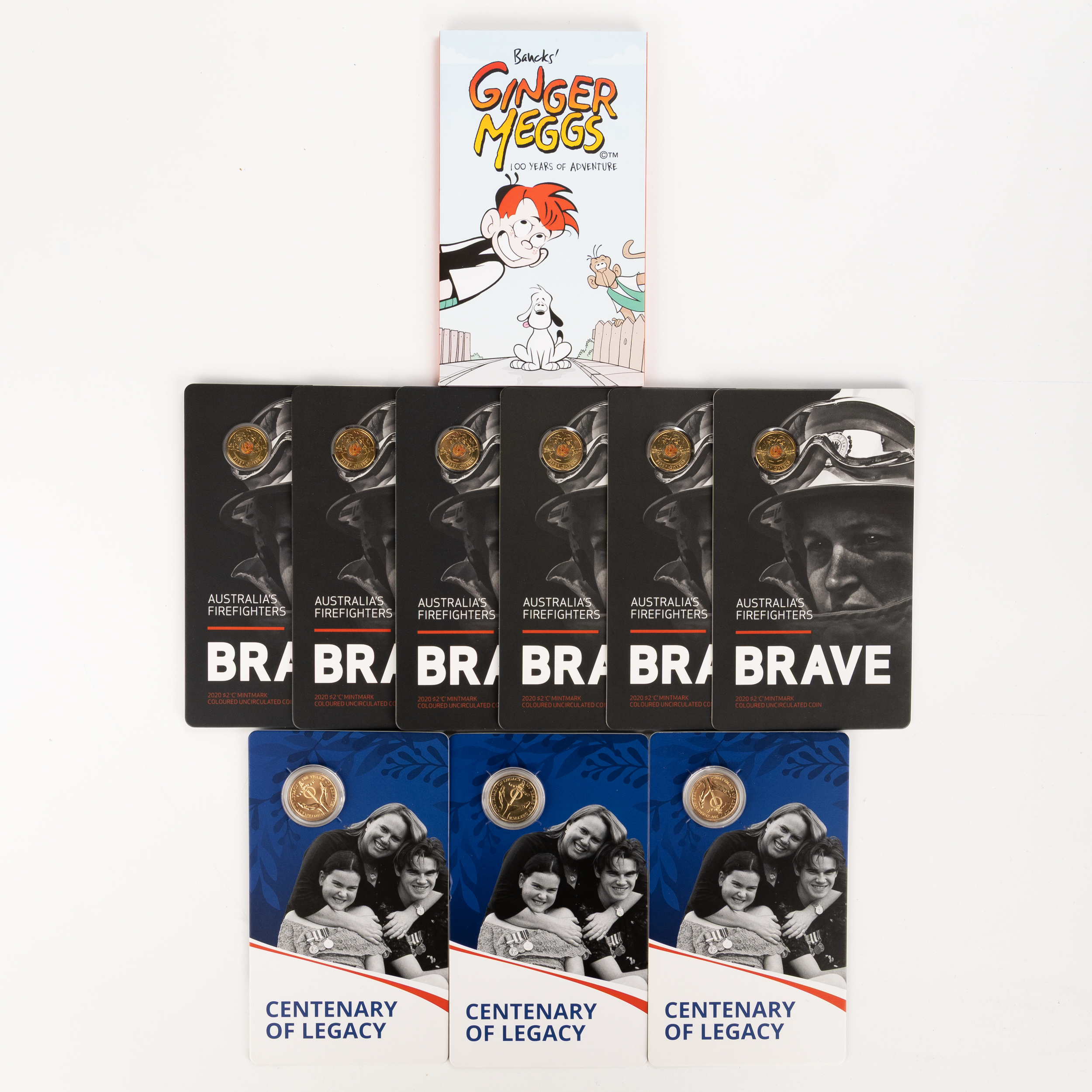 Elizabeth II, RAM - Ginger Meggs, Australia's Firefighters, Centenary of Legacy, One Dollar - Two Dollars, 2021 - 2023, UNC
