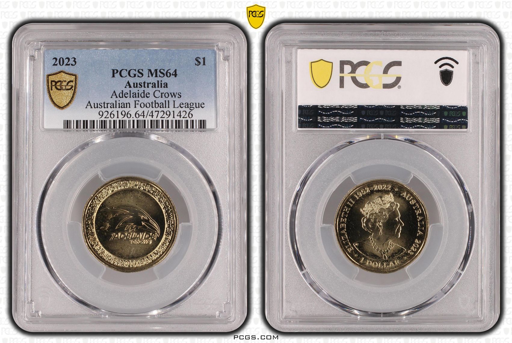 Elizabeth II, AFL- Adelaide Crows , One Dollar, 2023, PCGS MS64
