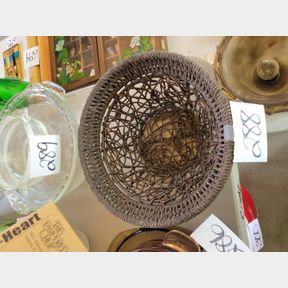 Metal woven bowl and Pampered Chef heart bread tube