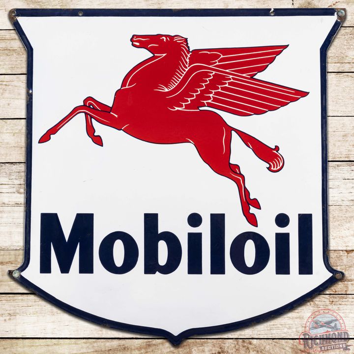 Mobiloil 25" DS Porcelain Shield Sign w/ Pegasus Rare Size
