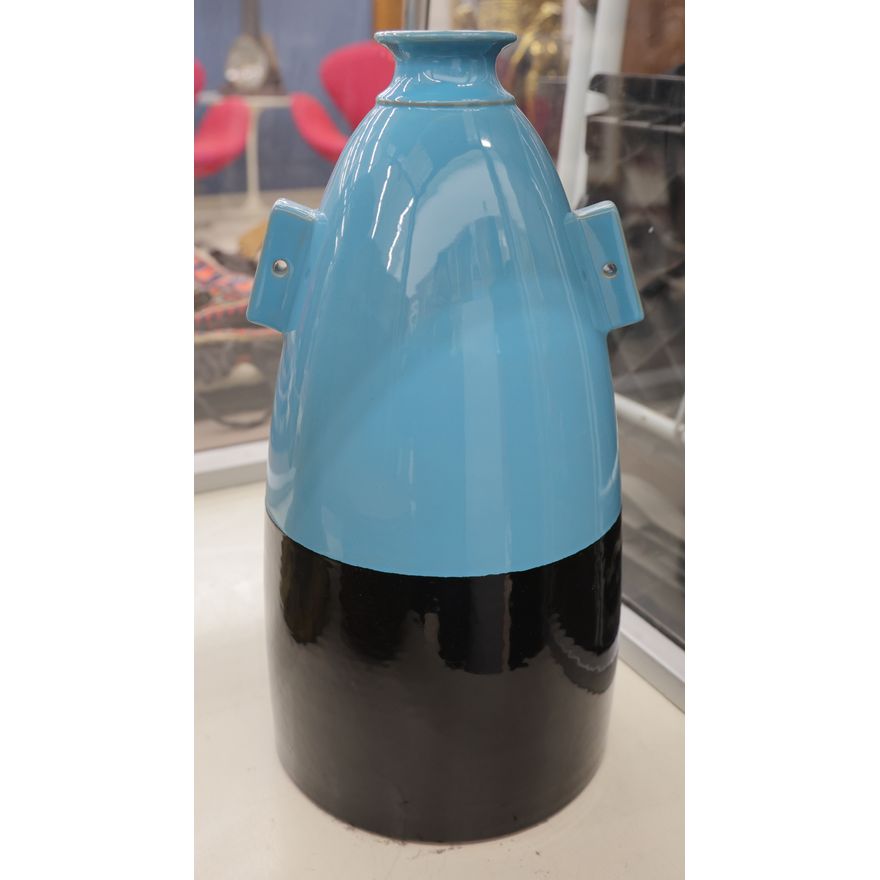 Aldo Londi for Bitossi Italian Blue & Black Pottery Vase 16''