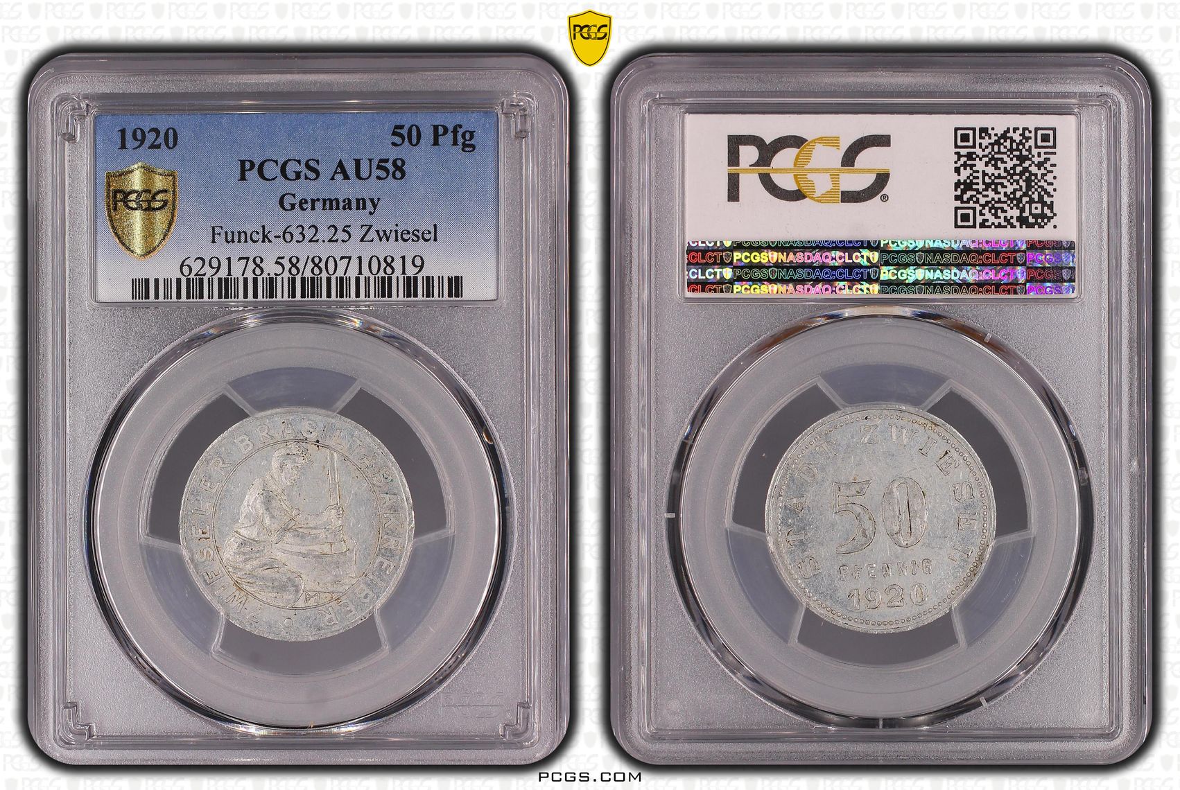 Germany, Funck-632.25 Zwiesel, POP 1/0, Fifty Pfennig, 1920, PCGS AU58
