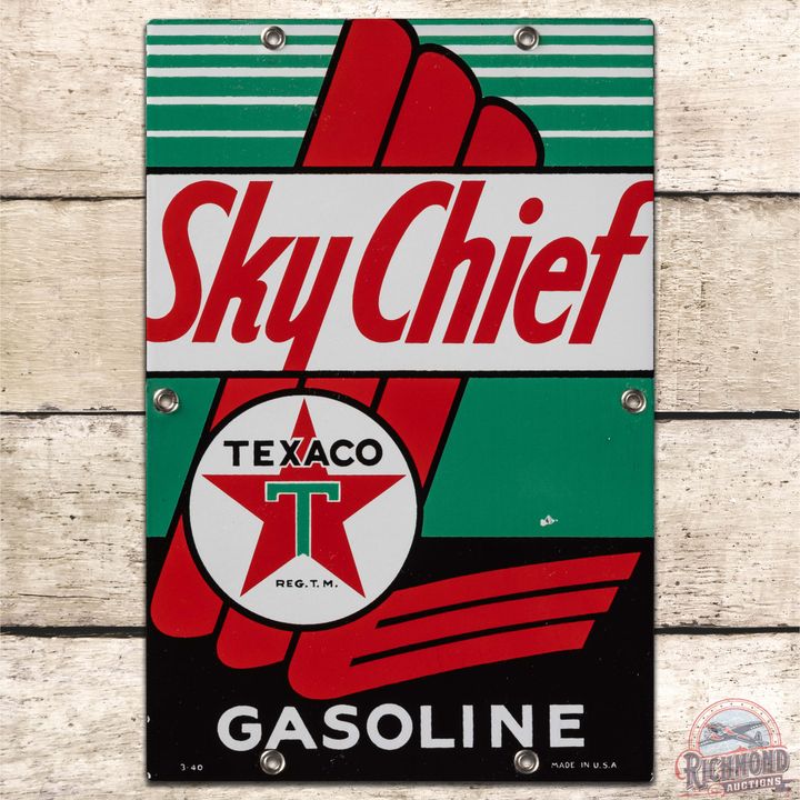 1940 Texaco Sky Chief SS Porcelain Gas Pump Plate Sign "Small"