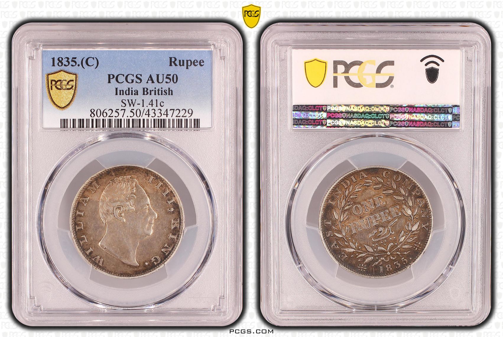 India British, SW-1.41c, Rupee, 1835.(C), PCGS AU50