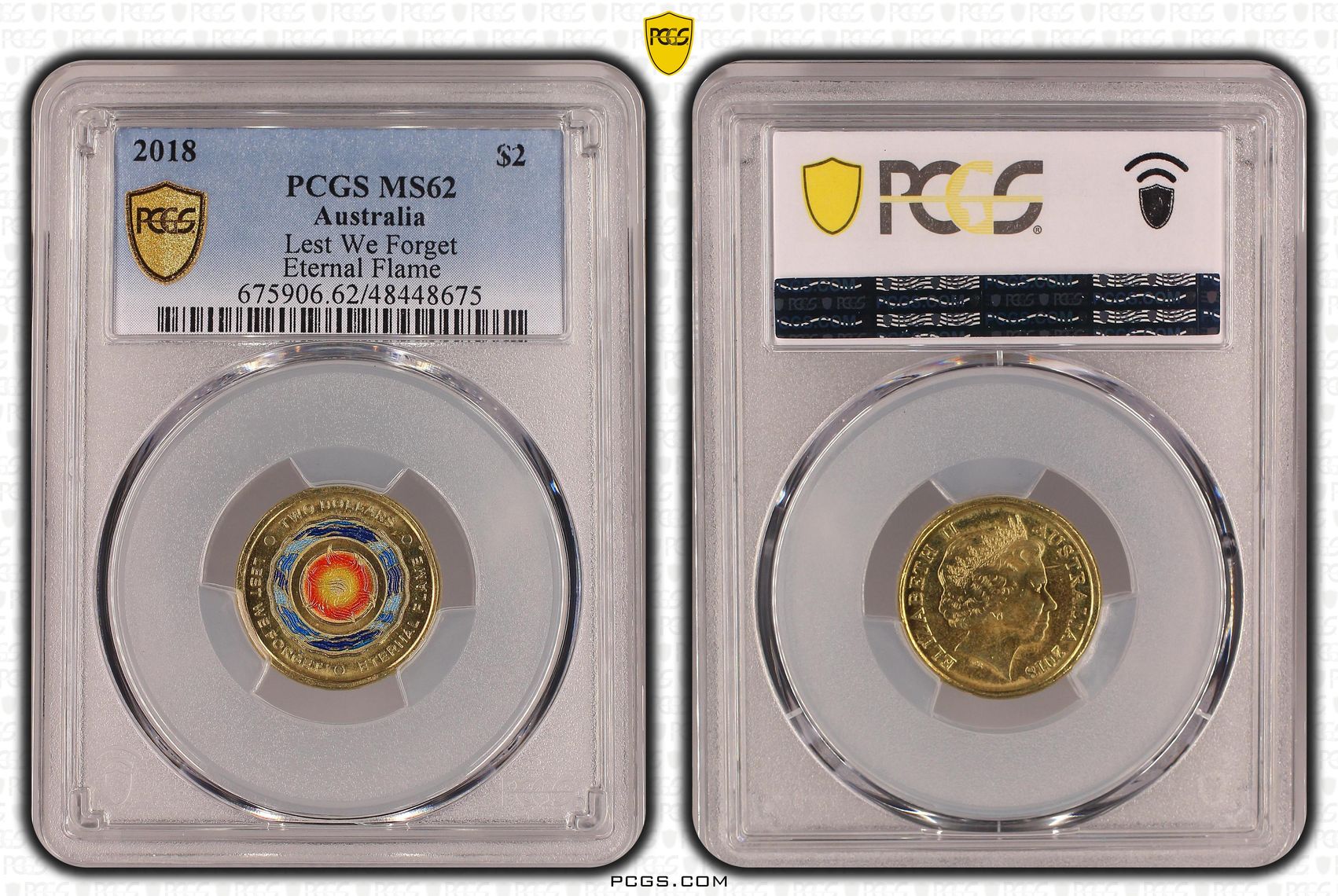Elizabeth II, Lest We Forget - Eternal Flame, Two Dollar, 2018, PCGS MS62