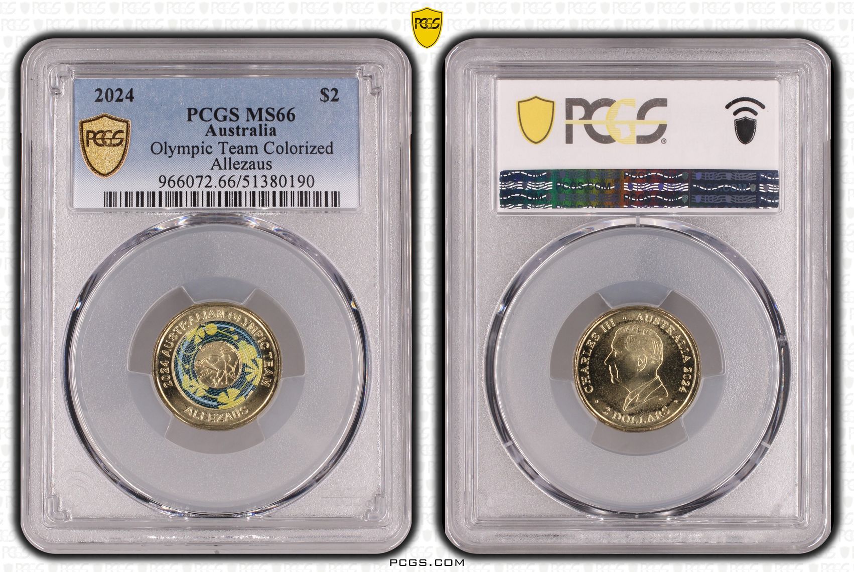 Olympic Team Colorized Allezaus, Two Dollar, 2024, PCGS MS66