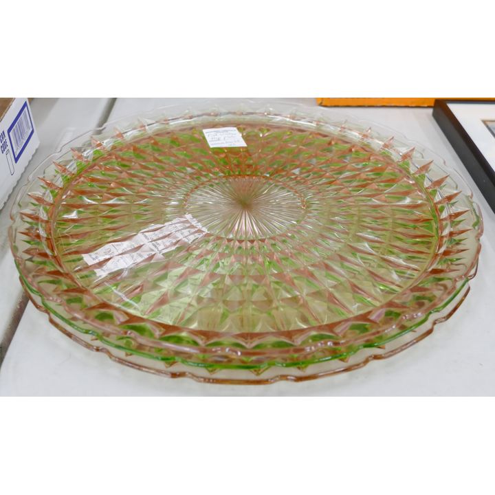3pc Pink & Green Windsor Chop Plates 13.5''