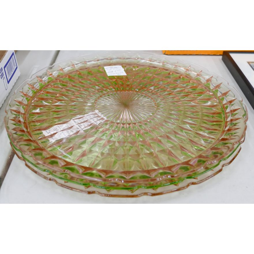 3pc Pink & Green Windsor Chop Plates 13.5''