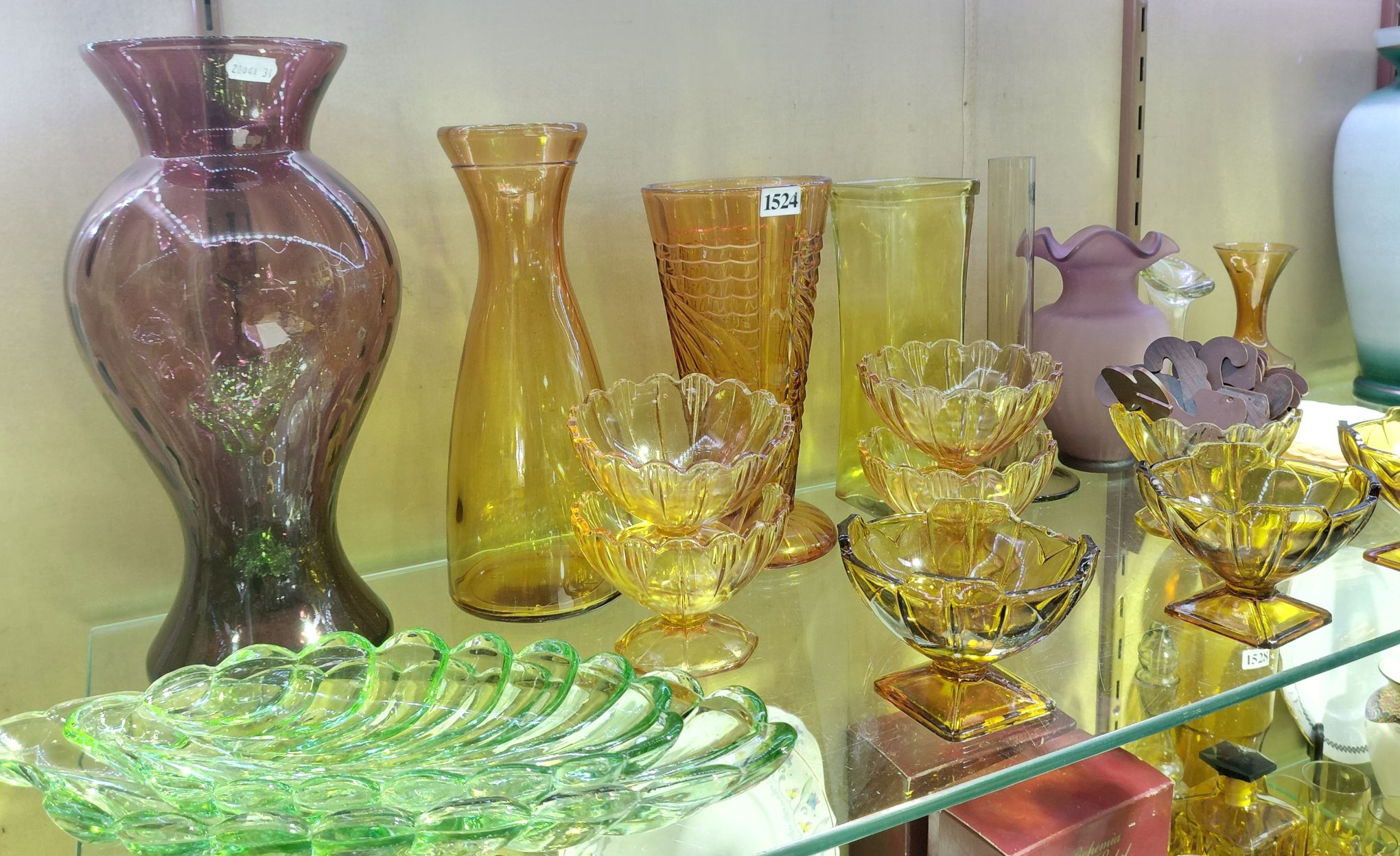 Coloured Glassware And Shells