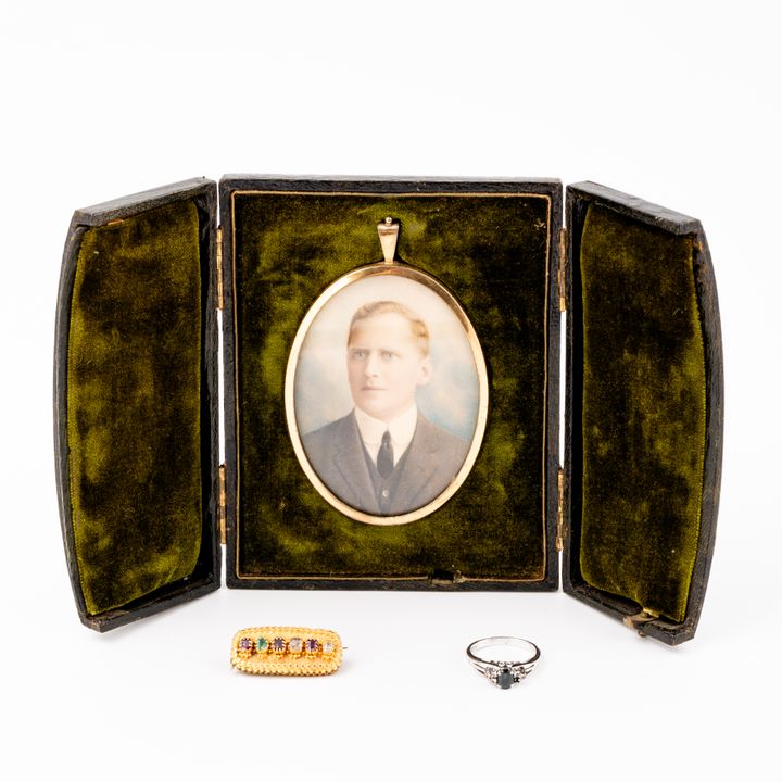 Brooch, Sapphire Ring & Antique Photo Case