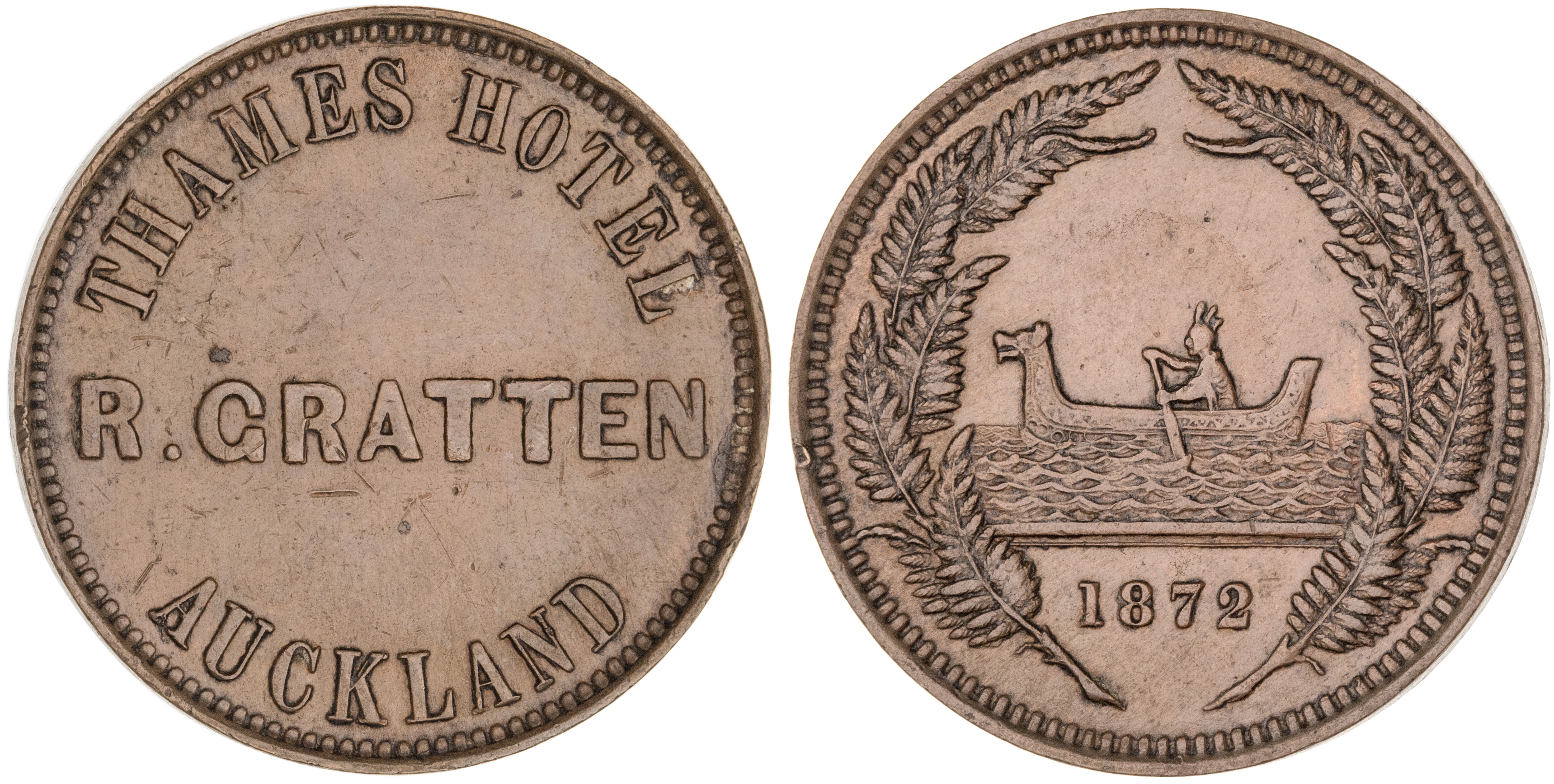 Auckland, New Zealand, R. Gratten, Penny, 1872, EF