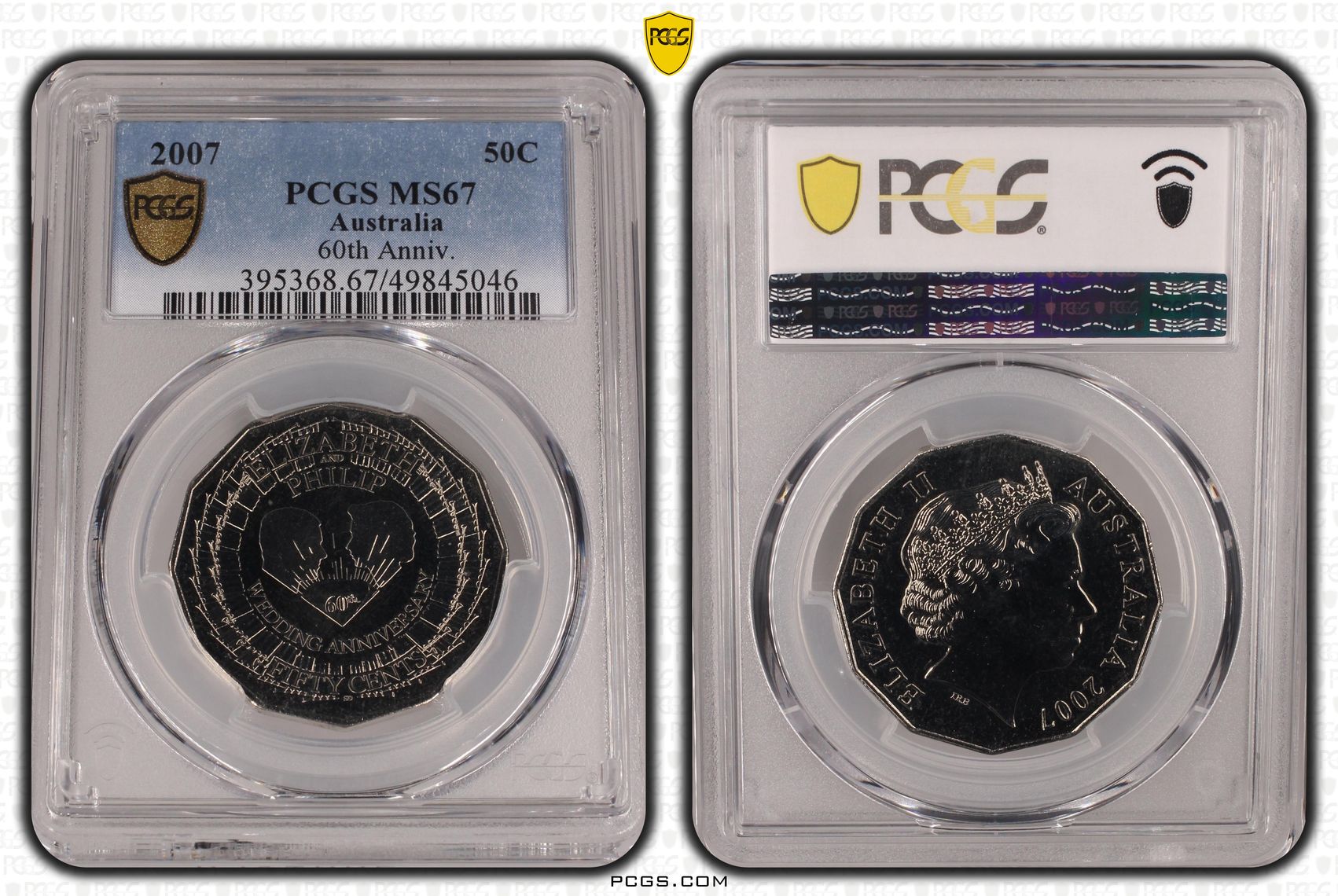 179 · Elizabeth II, 60th Anniv. , Fifty Cent, 2007, PCGS MS67