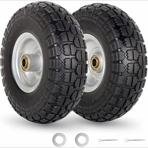 GICOOL 10-INCH HAND TRUCK TIRE 4.10/3.50-4" FLAT-FREE SOLID TIRE AND WHEEL WITH 5/8" AXLE BORE HOLE, 2.2" OFFSET HUB FOR GARDEN WA