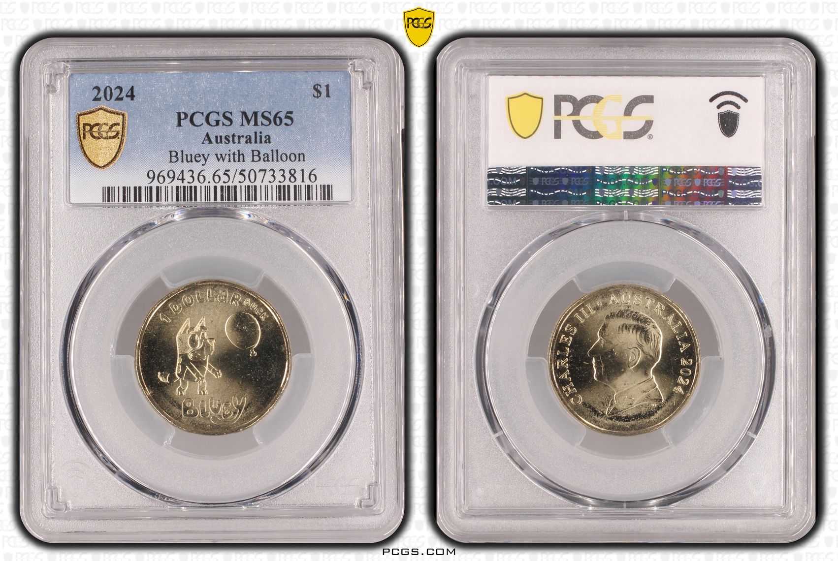 Bluey w/Balloon - Dollarbucks , One Dollar, 2024, PCGS MS65