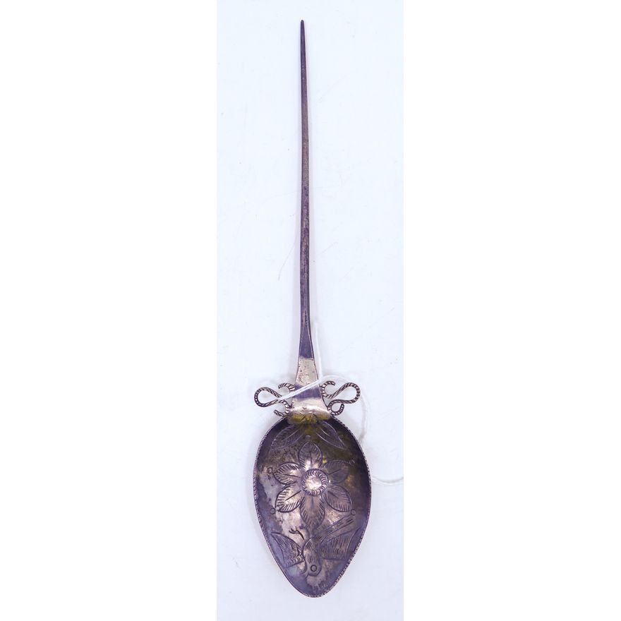 Spanish Colonial Engraved Silver Tupu Alto Spoon 8.5''