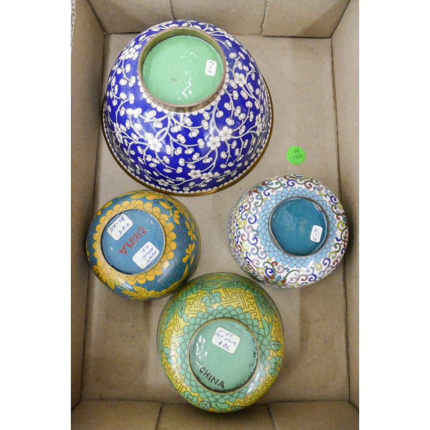 Box 4pc Old Chinese Cloisonne Bowls