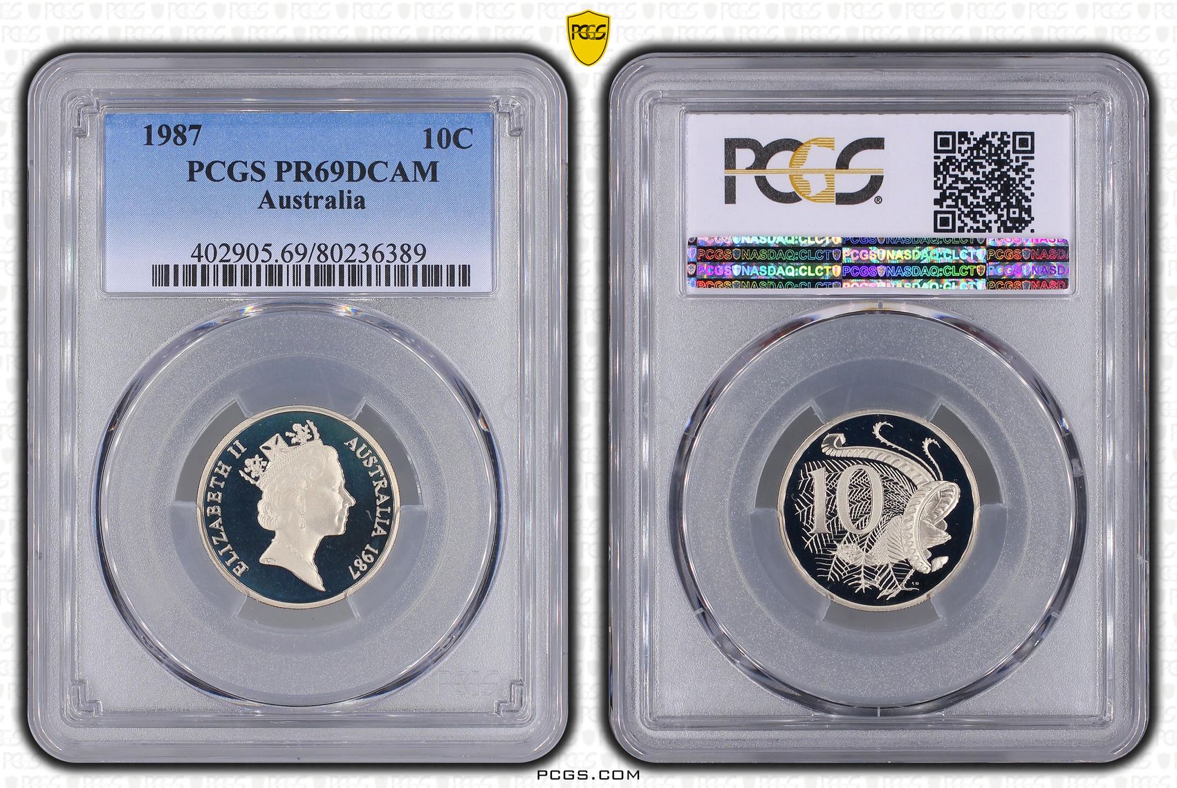 Elizabeth II, Ten Cent, 1987, PCGS PR69DCAM