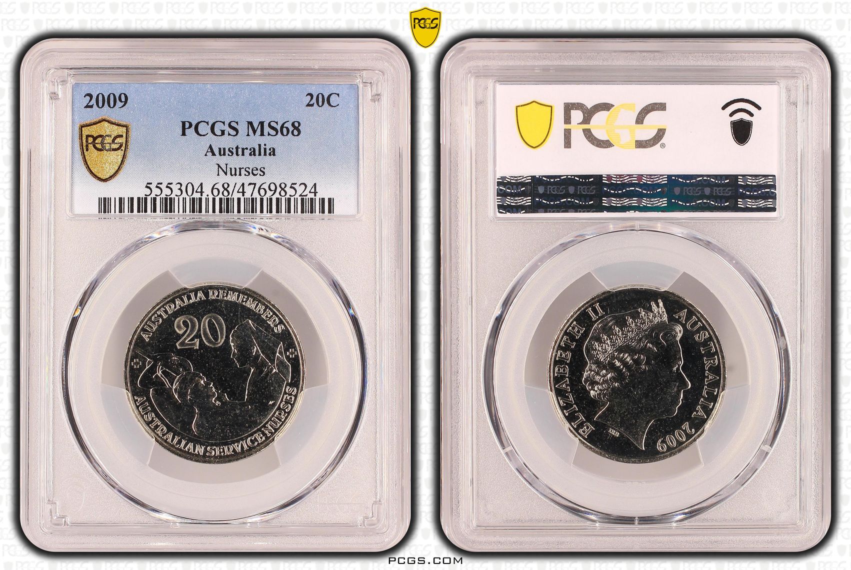 Elizabeth II, Nurses, Twenty Cent, 2009, PCGS MS68