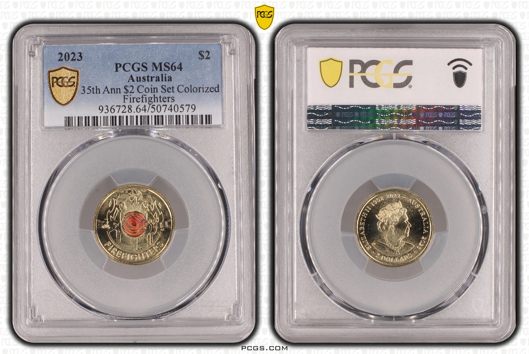 35th Ann $2 Coin Set Colorized - Firefighters , Two Dollar, 2023, PCGS MS64