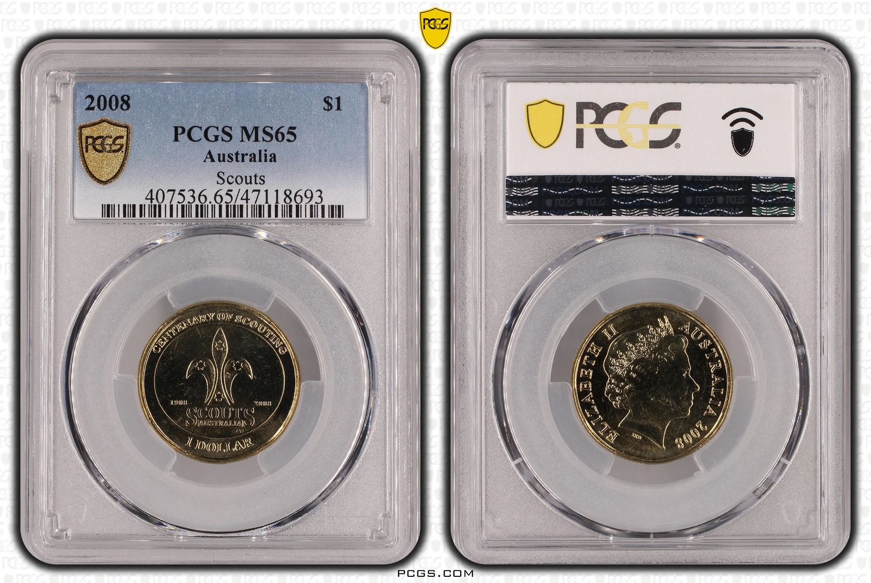 Elizabeth II, Scouts, One Dollar, 2008, PCGS MS65