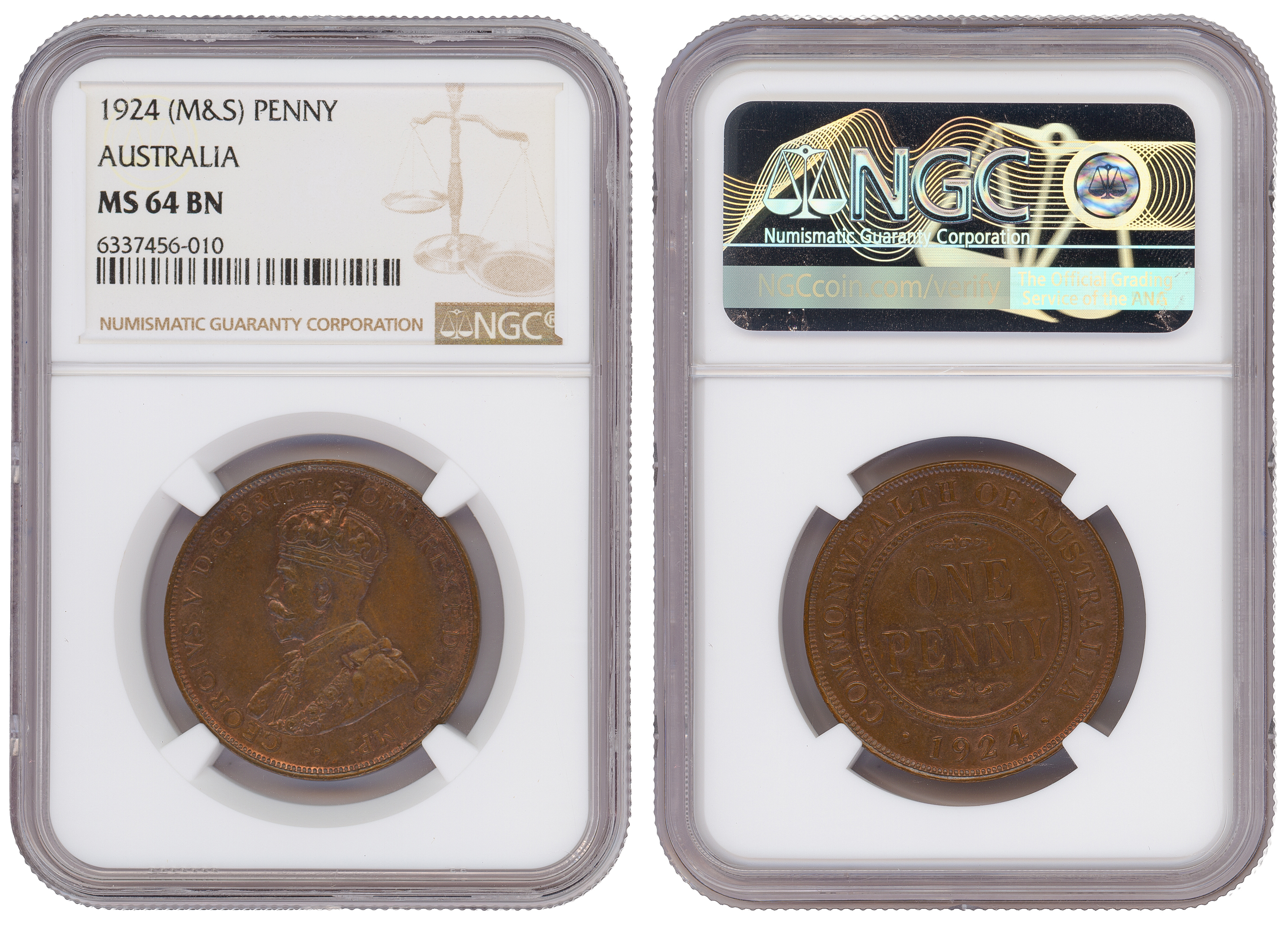 George V, Penny, 1924, NGC MS64BN