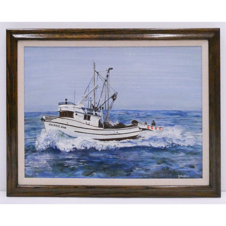 Bonita Donville 'Seiner Coming Home, Craig Alaska' Fishing Boat Acrylic Painting Framed- 22x28''