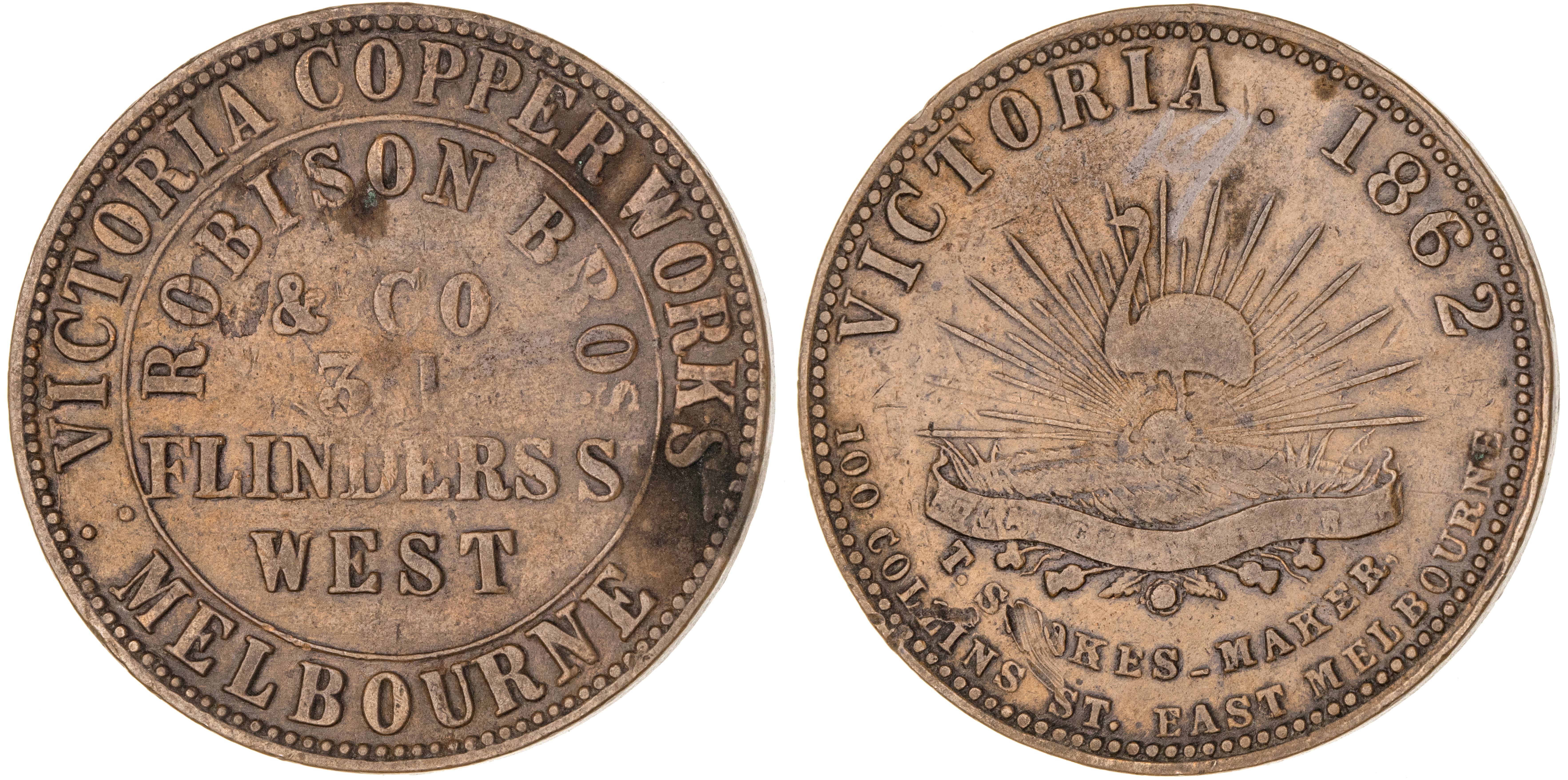 Melbourne, Victoria, Robison Bros. & Co., Penny, 1862, VF